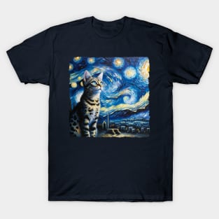 Egyptian Mau Starry Night Inspired - Artistic Cat T-Shirt